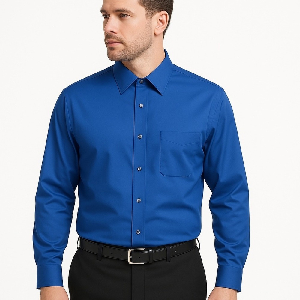 Geoffrey Beene Shirt Mens‎ 17 34/35 Blue Long Sleeve Button Up Spread Collar